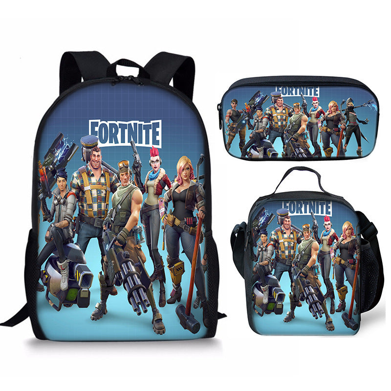 Fortnight Full Printed Backpack Schoolbag Travel Notebook Bag Lunch Bag Pencil Bag for Kids Students 3PCS