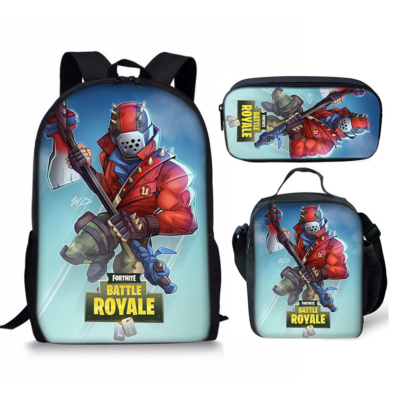 Fortnight Full Printed Backpack Schoolbag Travel Notebook Bag Lunch Bag Pencil Bag for Kids Students 3PCS