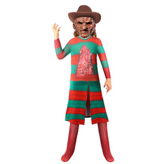 A Nightmare on Elm Street Freddy Krueger Cosplay Costume with Mask Boys Girls Bodysuit Halloween Fancy Jumpsuits