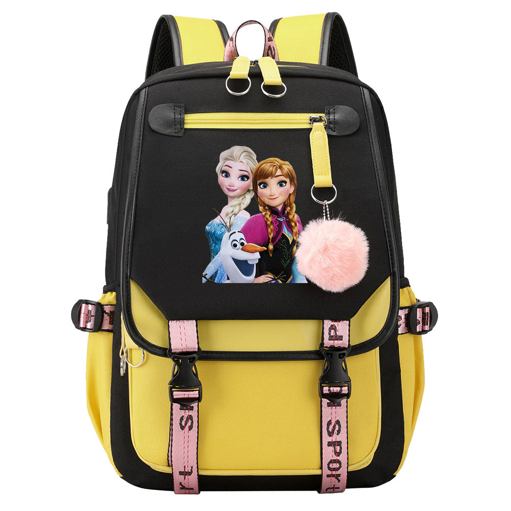Frozen Elsa Anna Waterproof Backpack School Notebook Travel Bags USB Charging