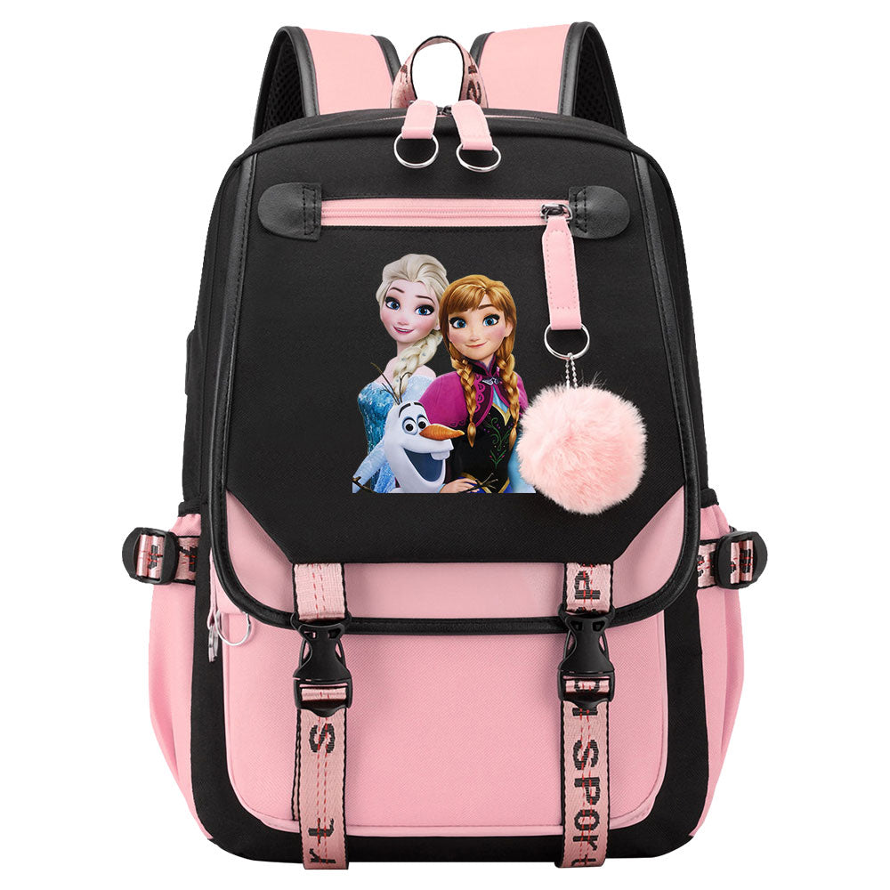 Frozen Elsa Anna Waterproof Backpack School Notebook Travel Bags USB Charging