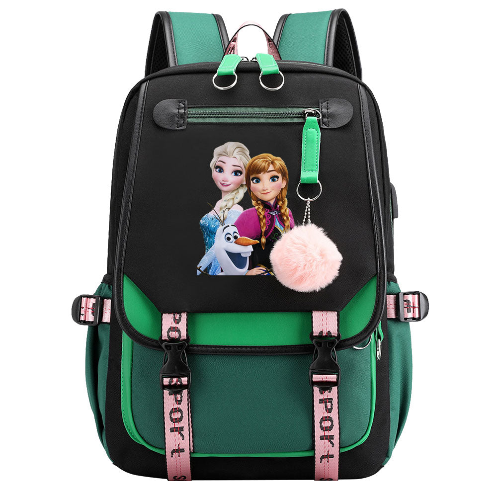Frozen Elsa Anna Waterproof Backpack School Notebook Travel Bags USB Charging
