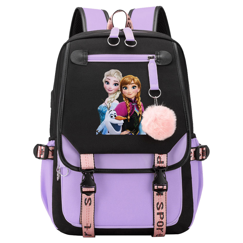 Frozen Elsa Anna Waterproof Backpack School Notebook Travel Bags USB Charging