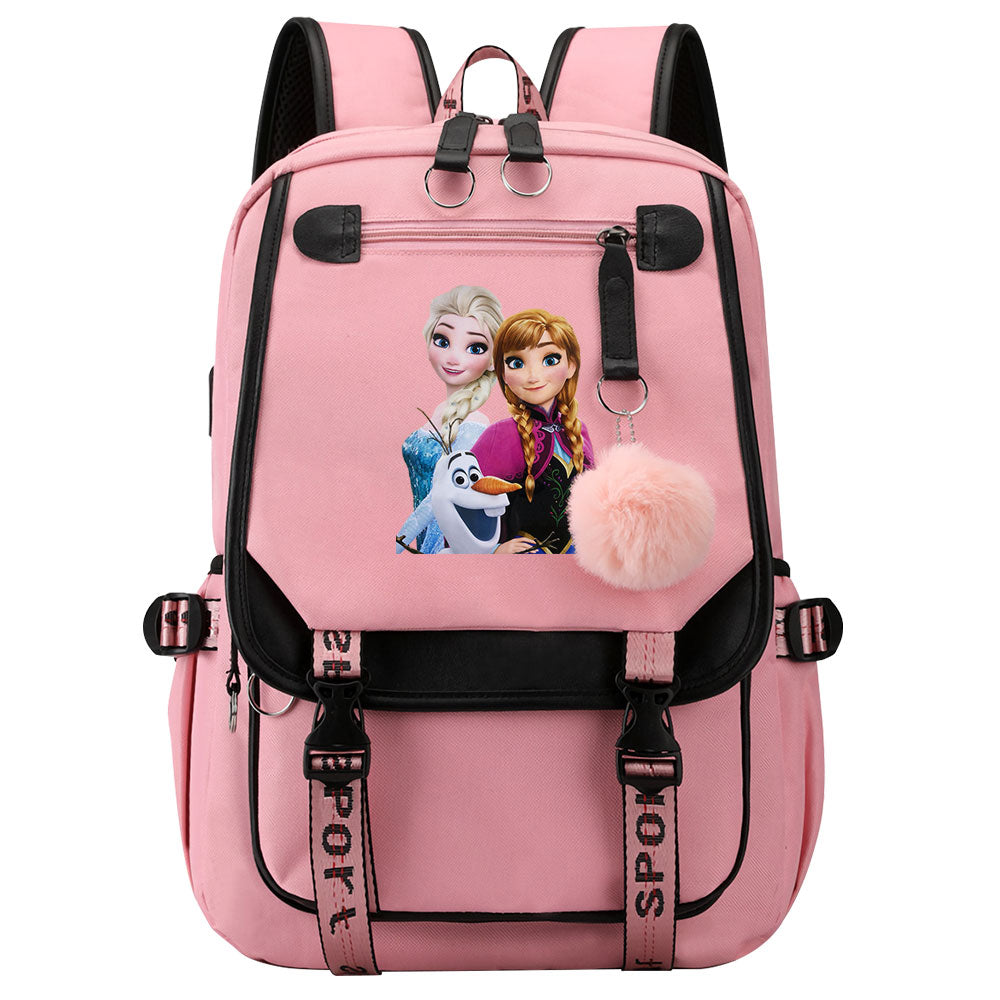 Frozen Elsa Anna Waterproof Backpack School Notebook Travel Bags USB Charging