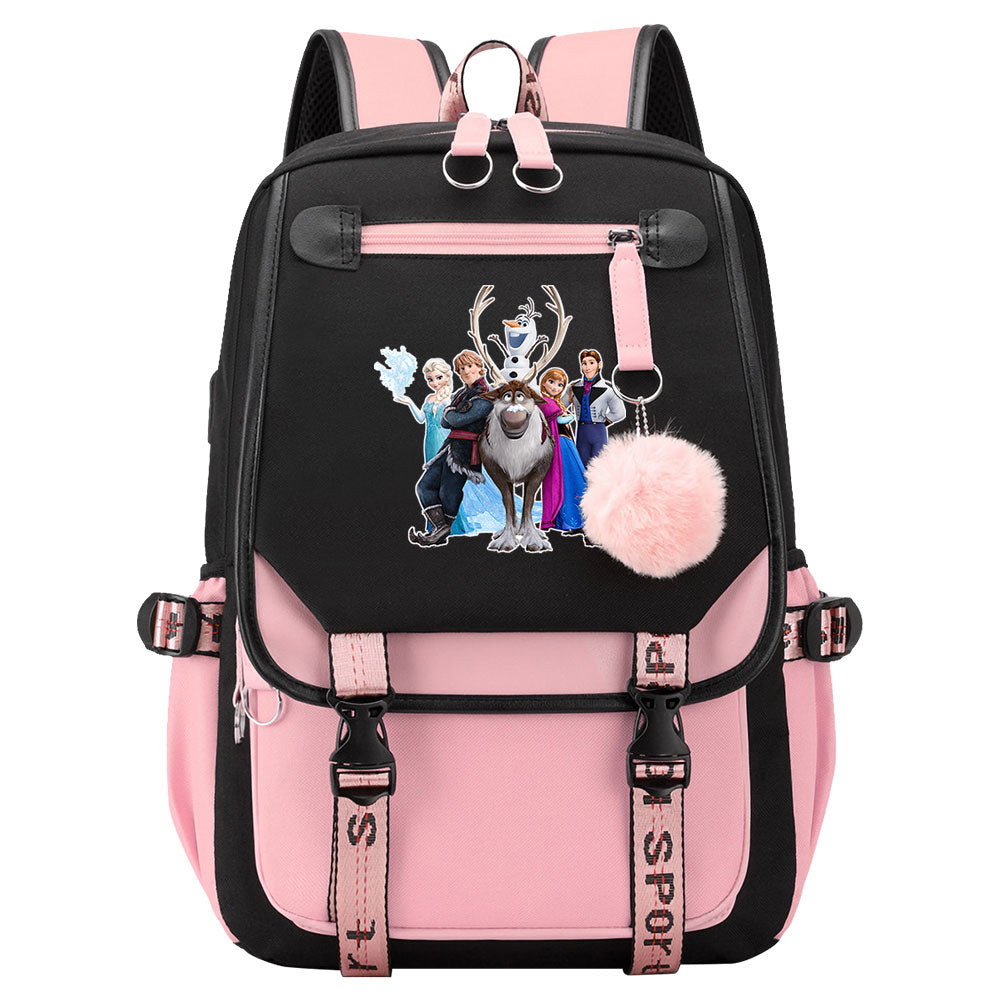 Frozen Elsa Anna Waterproof Backpack School Notebook Travel Bags USB Charging