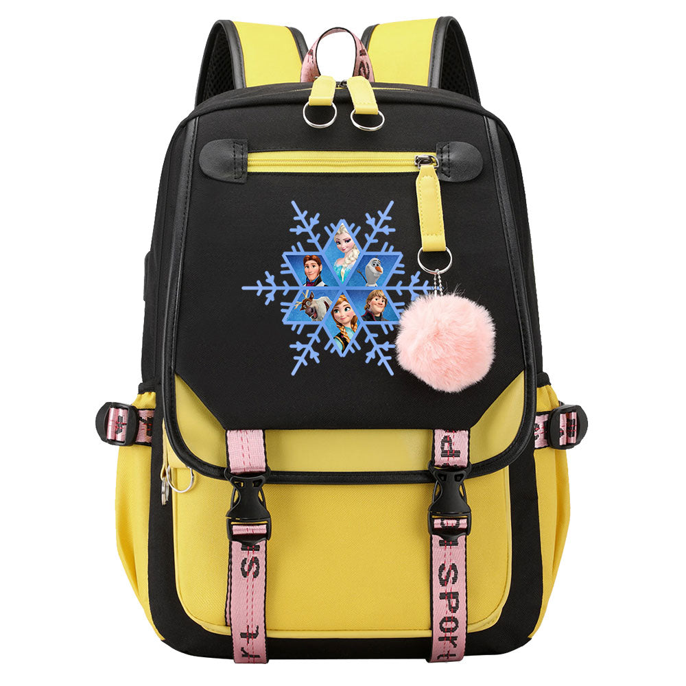 Frozen Elsa Anna Waterproof Backpack School Notebook Travel Bags USB Charging