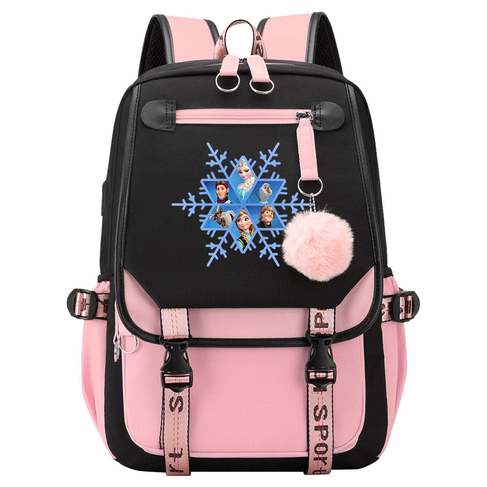 Frozen Elsa Anna Waterproof Backpack School Notebook Travel Bags USB Charging