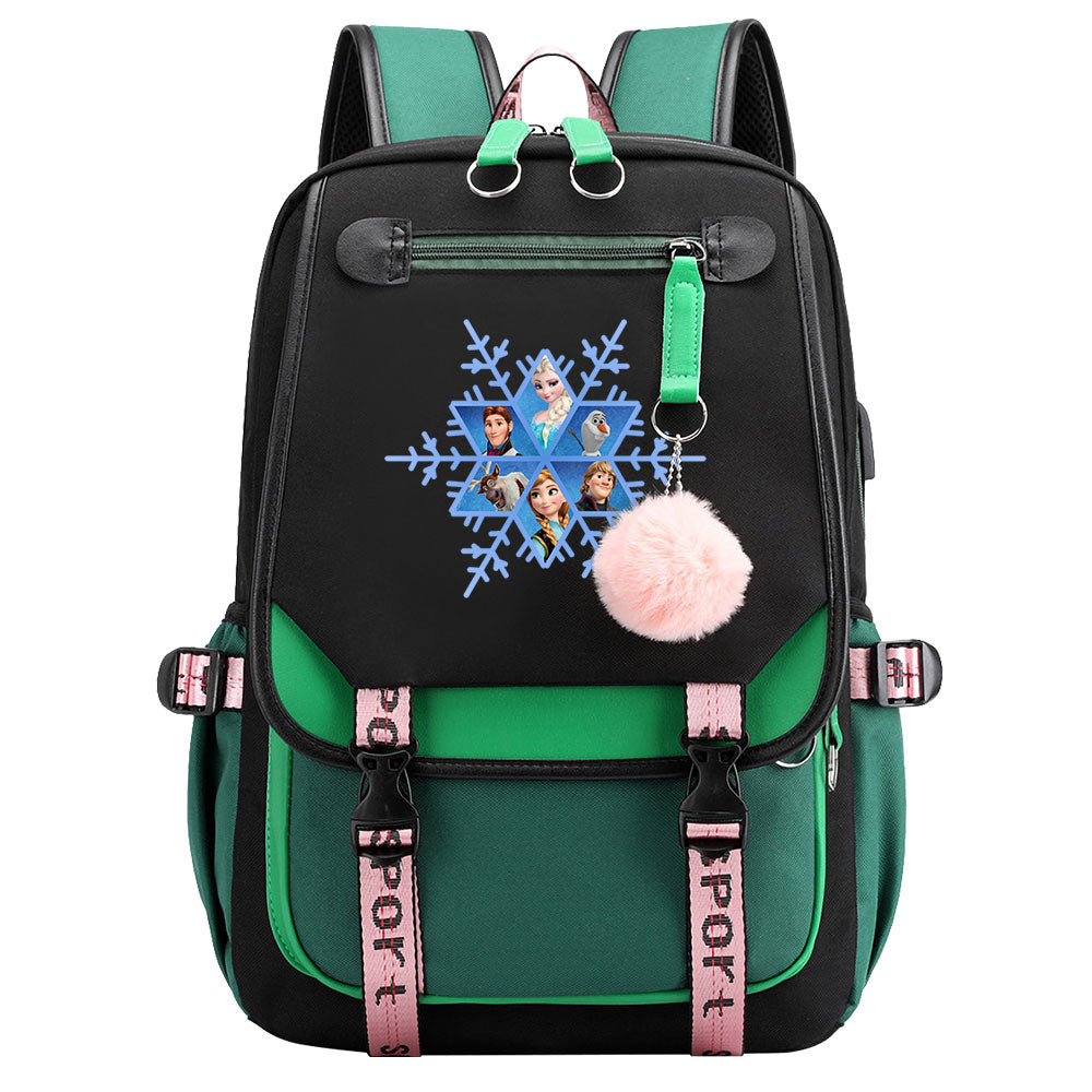 Frozen Elsa Anna Waterproof Backpack School Notebook Travel Bags USB Charging