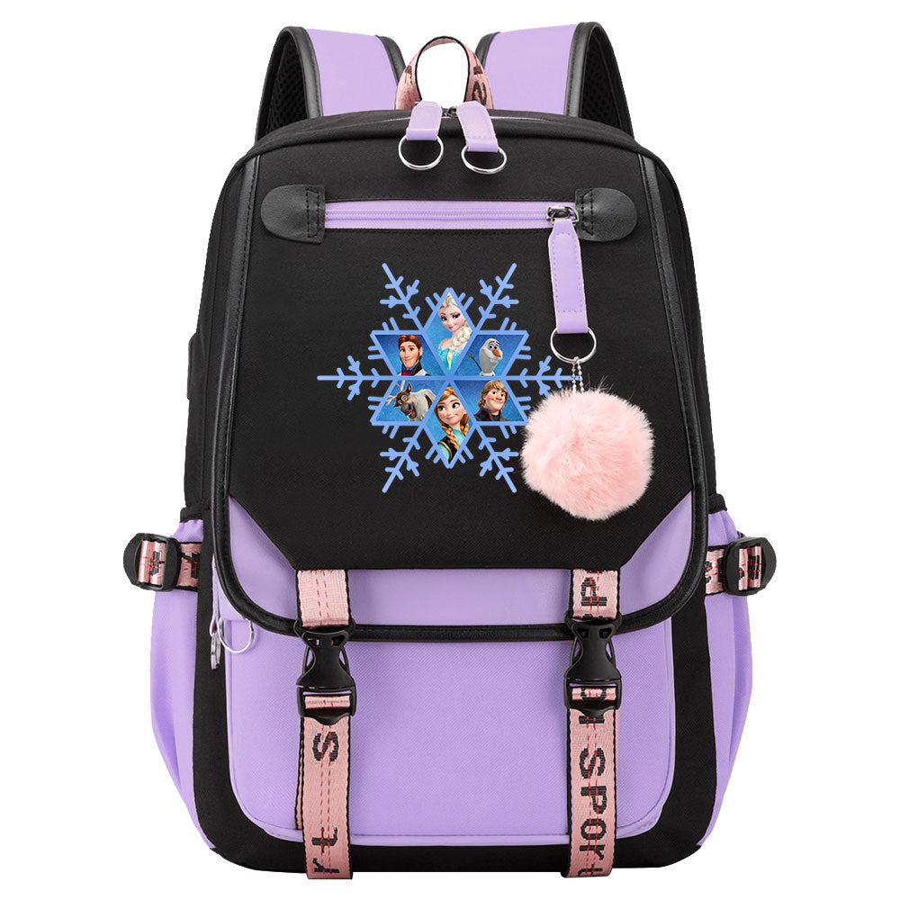 Frozen Elsa Anna Waterproof Backpack School Notebook Travel Bags USB Charging