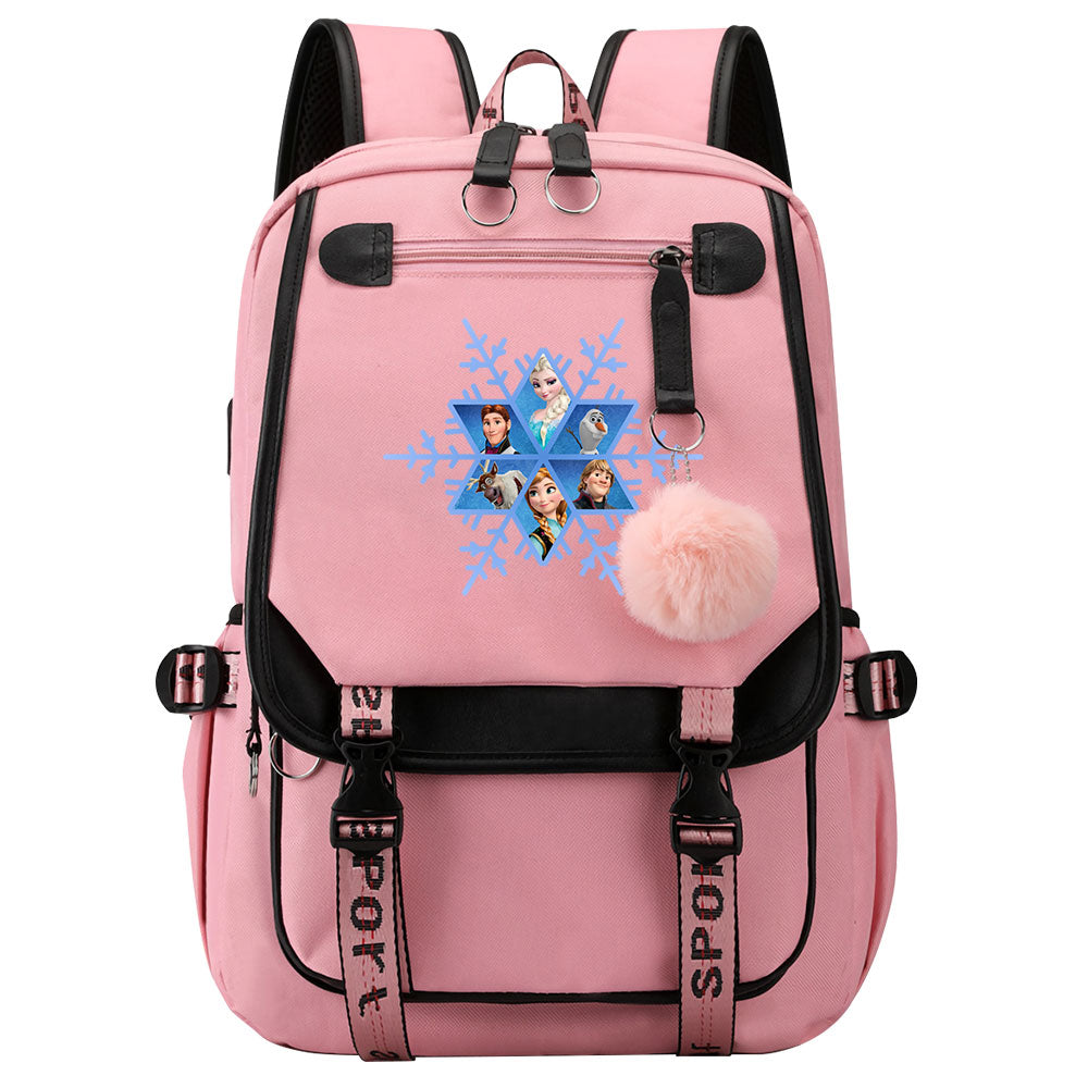 Frozen Elsa Anna Waterproof Backpack School Notebook Travel Bags USB Charging