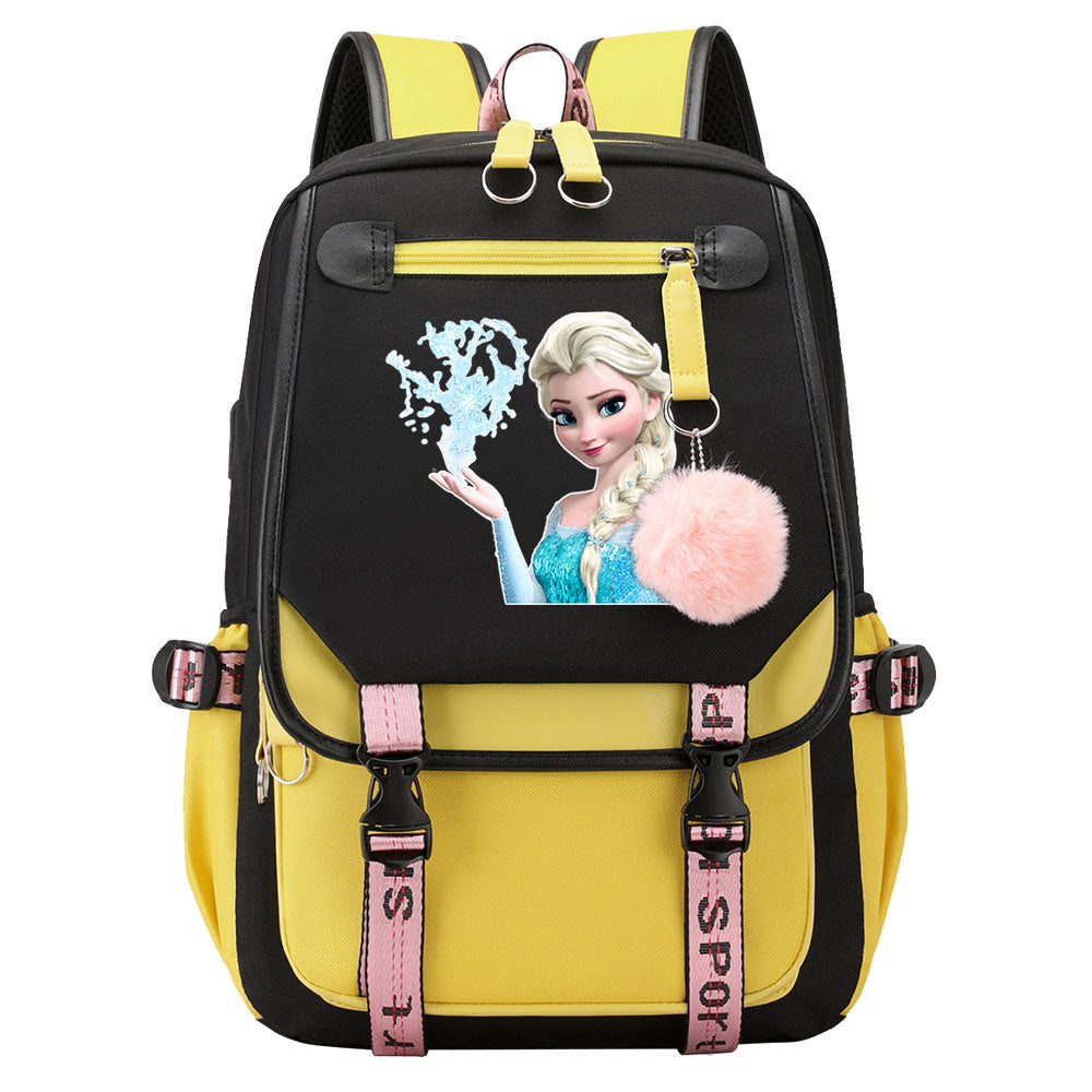 Frozen Elsa Anna Waterproof Backpack School Notebook Travel Bags USB Charging