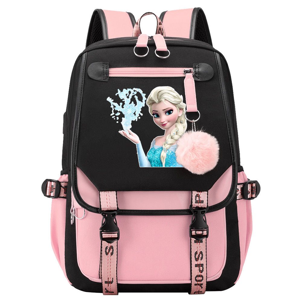 Frozen Elsa Anna Waterproof Backpack School Notebook Travel Bags USB Charging