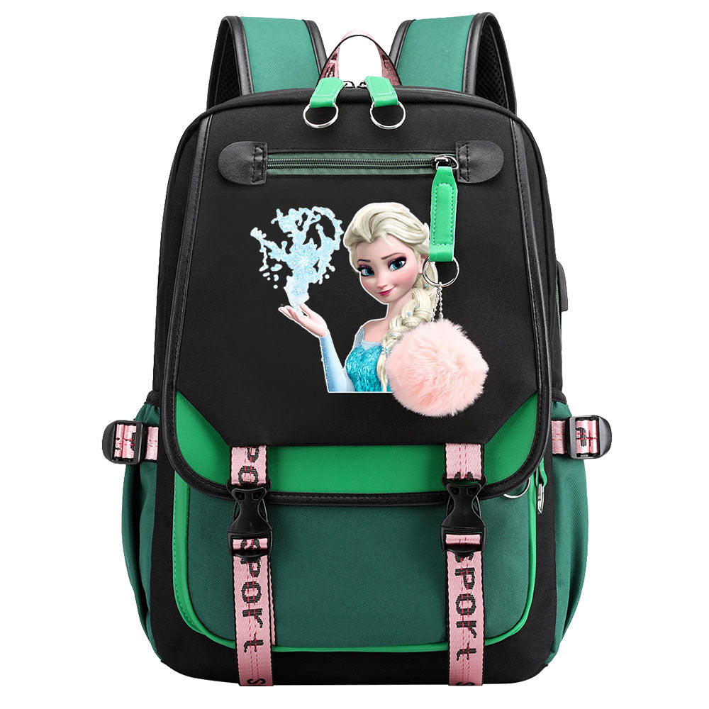 Frozen Elsa Anna Waterproof Backpack School Notebook Travel Bags USB Charging