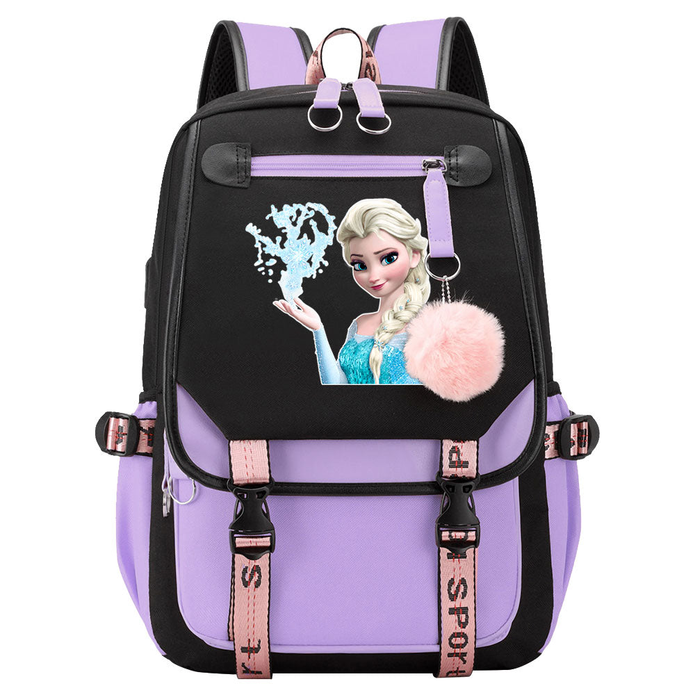 Frozen Elsa Anna Waterproof Backpack School Notebook Travel Bags USB Charging
