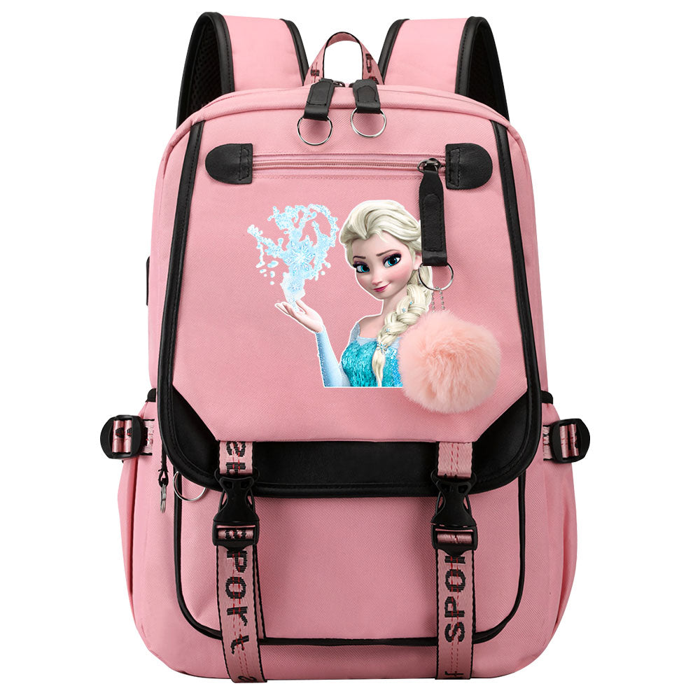 Frozen Elsa Anna Waterproof Backpack School Notebook Travel Bags USB Charging
