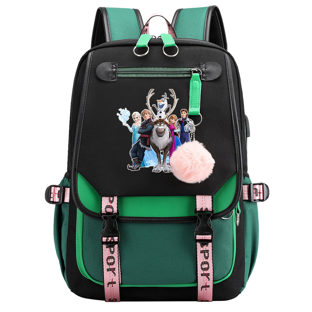 Frozen Elsa Anna Waterproof Backpack School Notebook Travel Bags USB Charging