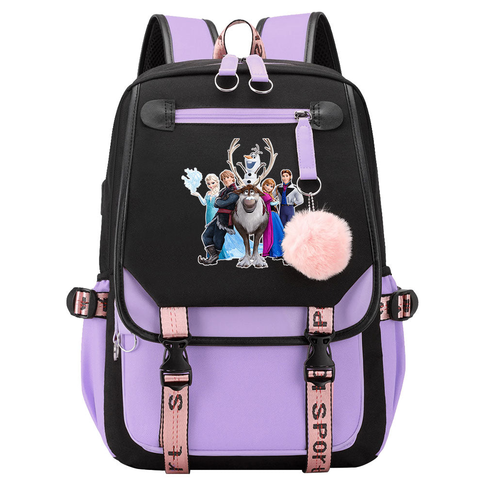 Frozen Elsa Anna Waterproof Backpack School Notebook Travel Bags USB Charging