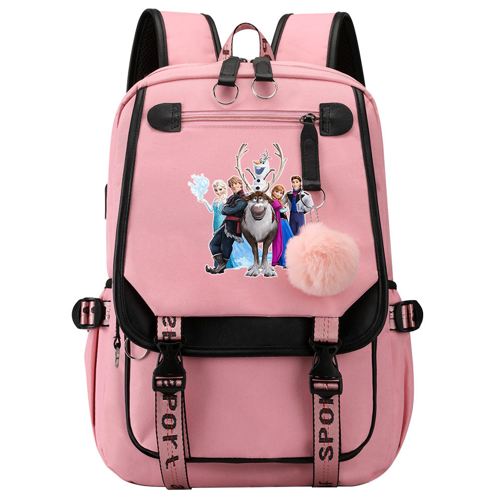 Frozen Elsa Anna Waterproof Backpack School Notebook Travel Bags USB Charging