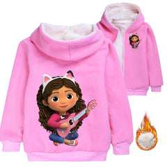 Gabbys Dollhouse Sherpa Lined Hoodie Fleece Sweatshirt Full Zip Hooded Jacket for Kids