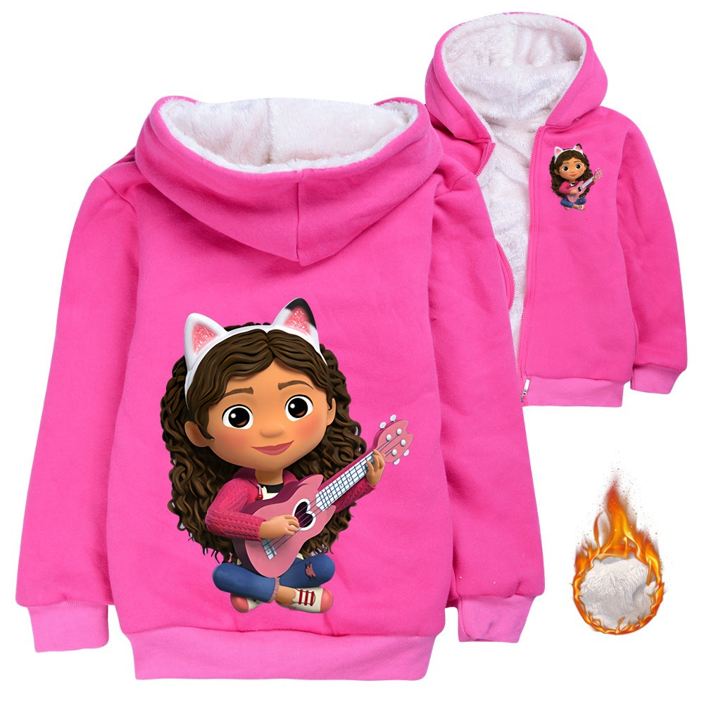 Gabbys Dollhouse Sherpa Lined Hoodie Fleece Sweatshirt Full Zip Hooded Jacket for Kids