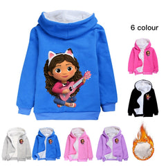 Gabbys Dollhouse Sherpa Lined Hoodie Fleece Sweatshirt Full Zip Hooded Jacket for Kids