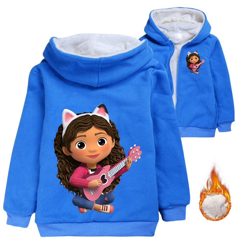 Gabbys Dollhouse Sherpa Lined Hoodie Fleece Sweatshirt Full Zip Hooded Jacket for Kids