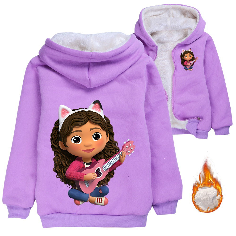 Gabbys Dollhouse Sherpa Lined Hoodie Fleece Sweatshirt Full Zip Hooded Jacket for Kids