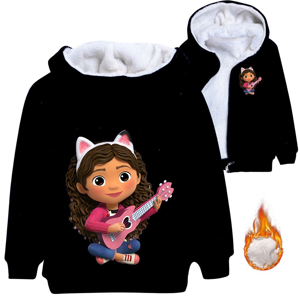 Gabbys Dollhouse Sherpa Lined Hoodie Fleece Sweatshirt Full Zip Hooded Jacket for Kids