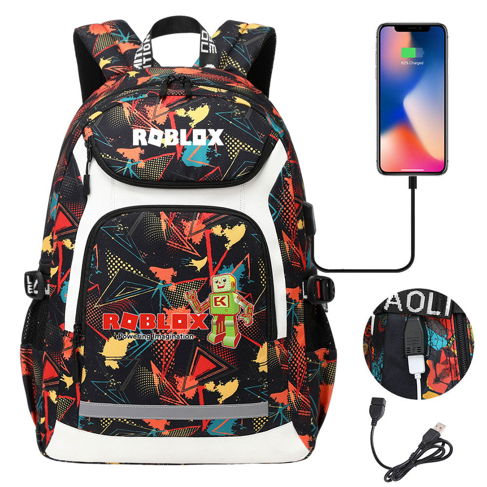 Game Roblox USB Charging Backpack School Notebook Travel Bags