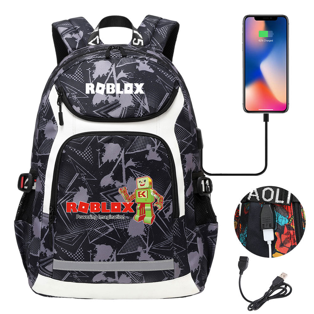 Game Roblox USB Charging Backpack School Notebook Travel Bags
