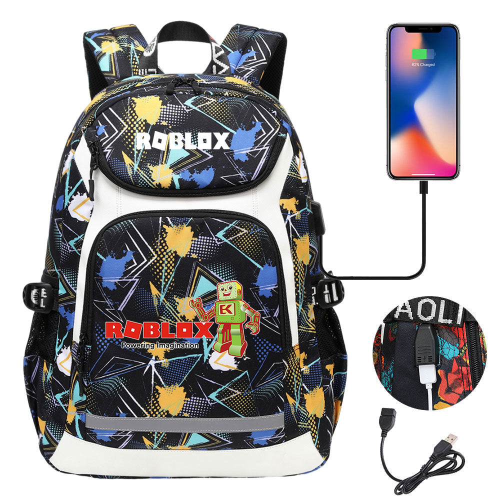 Game Roblox USB Charging Backpack School Notebook Travel Bags