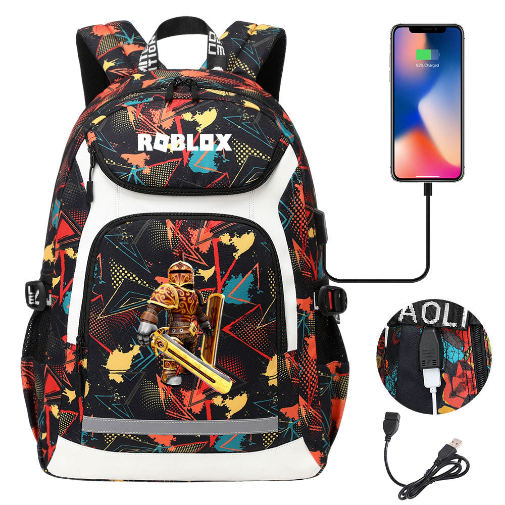 Game Roblox USB Charging Backpack School Notebook Travel Bags