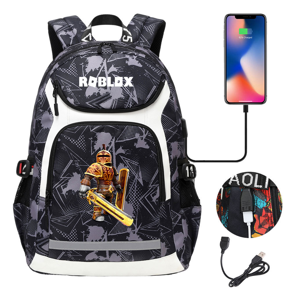 Game Roblox USB Charging Backpack School Notebook Travel Bags