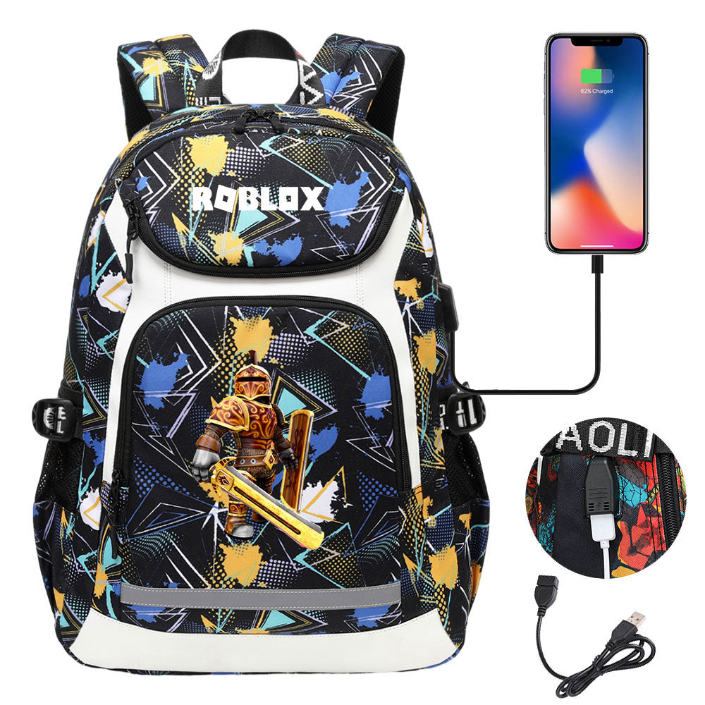 Game Roblox USB Charging Backpack School Notebook Travel Bags