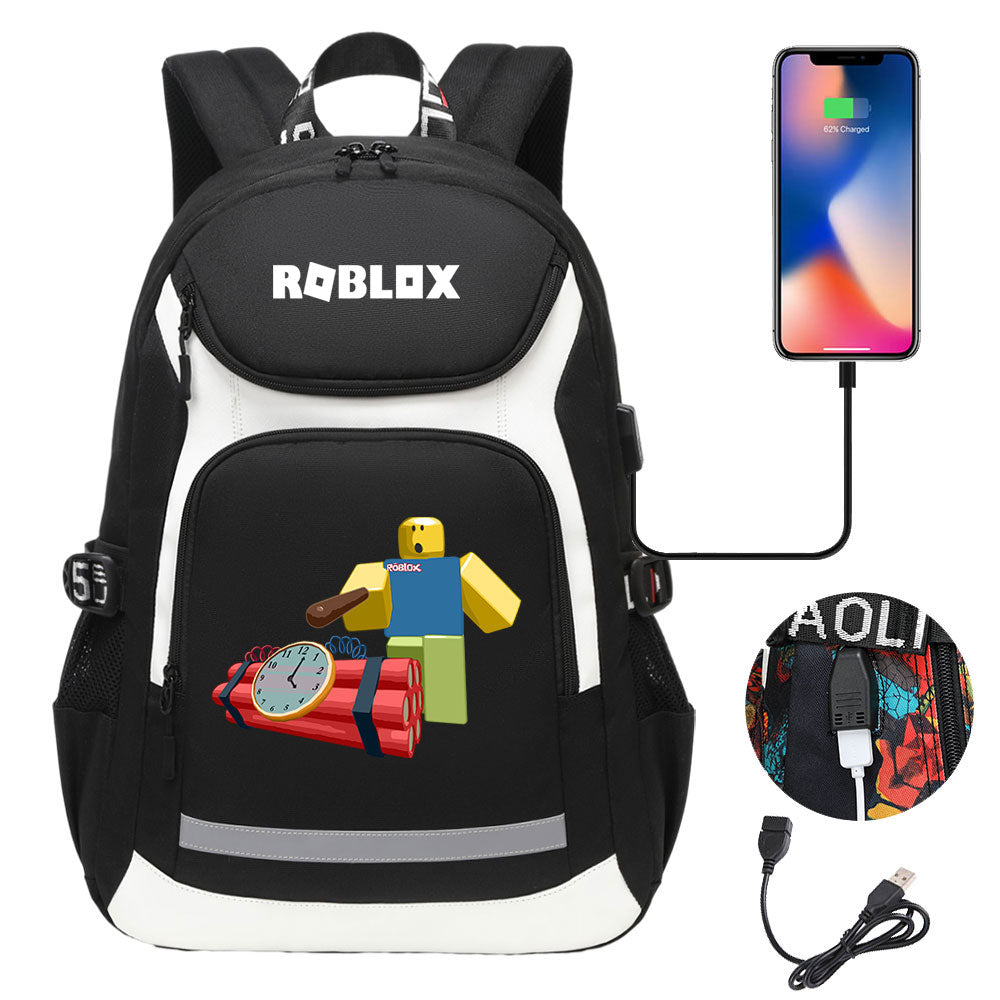 Game Roblox USB Charging Backpack School Notebook Travel Bags