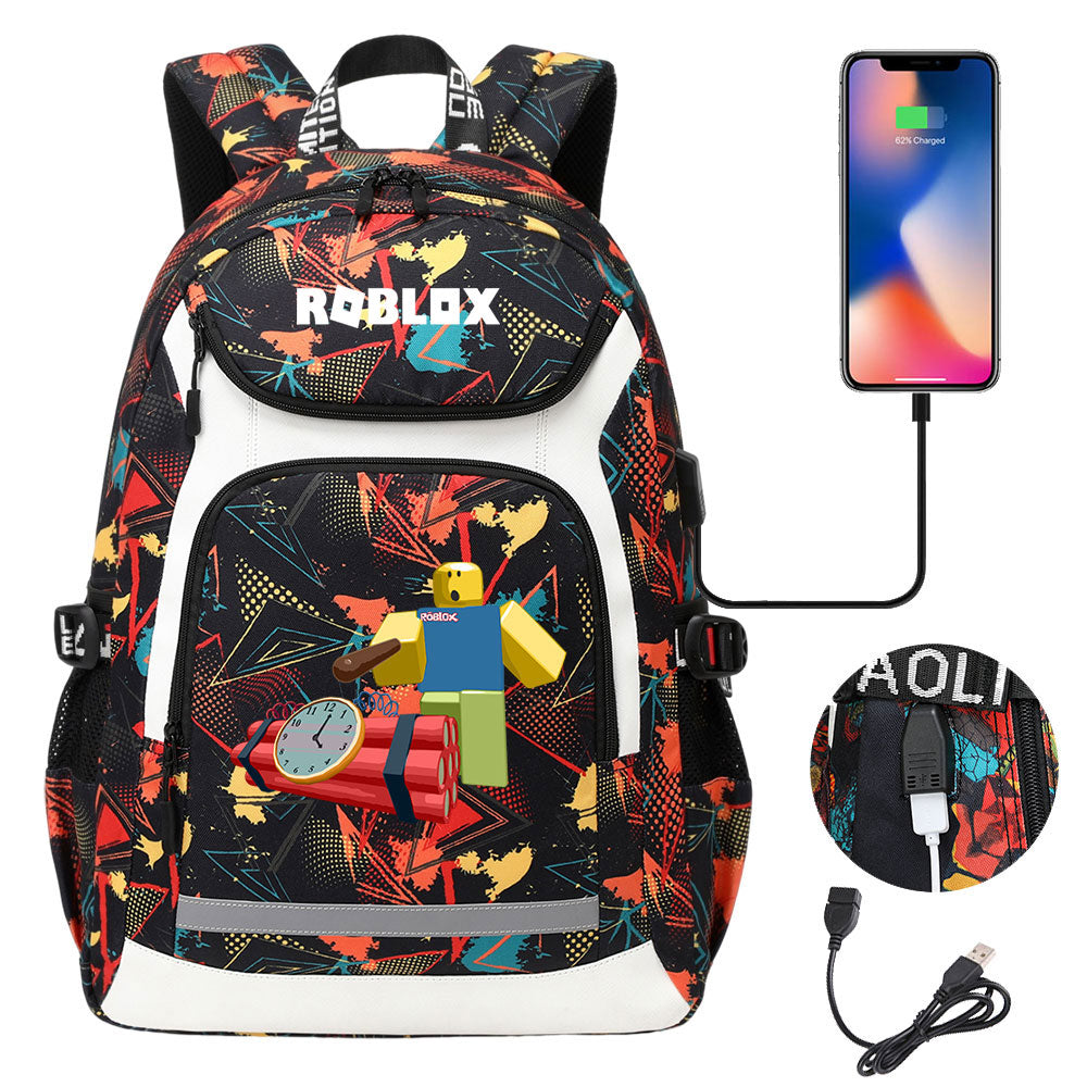 Game Roblox USB Charging Backpack School Notebook Travel Bags