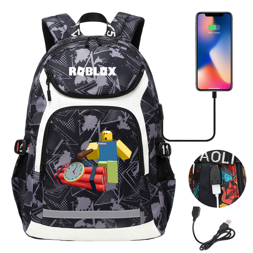 Game Roblox USB Charging Backpack School Notebook Travel Bags