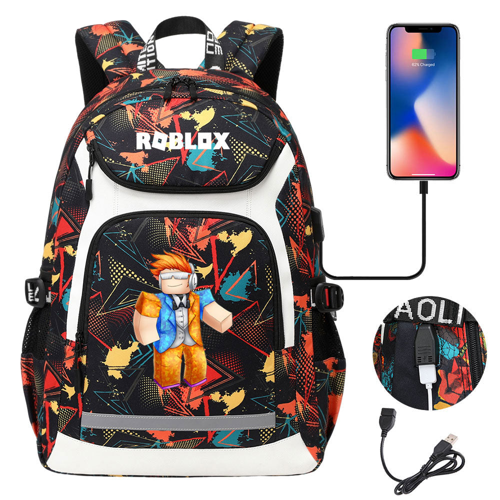 Game Roblox USB Charging Backpack School Notebook Travel Bags