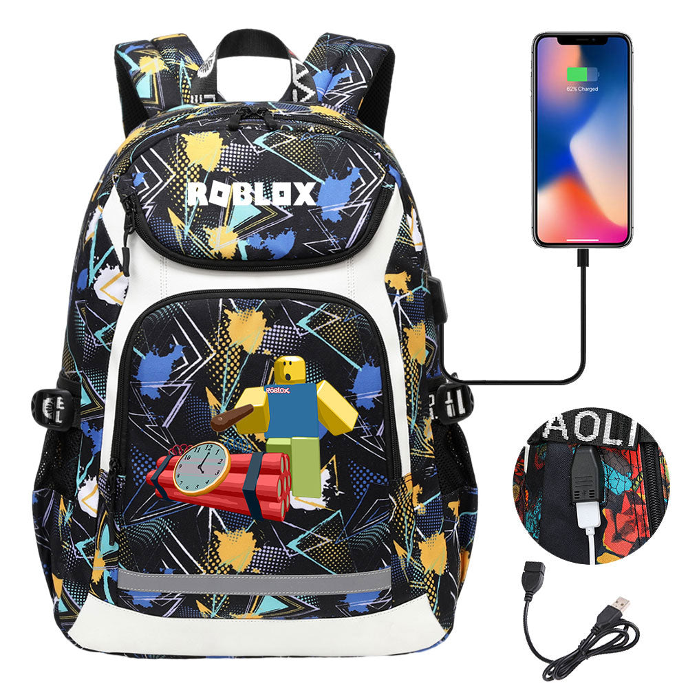 Game Roblox USB Charging Backpack School Notebook Travel Bags