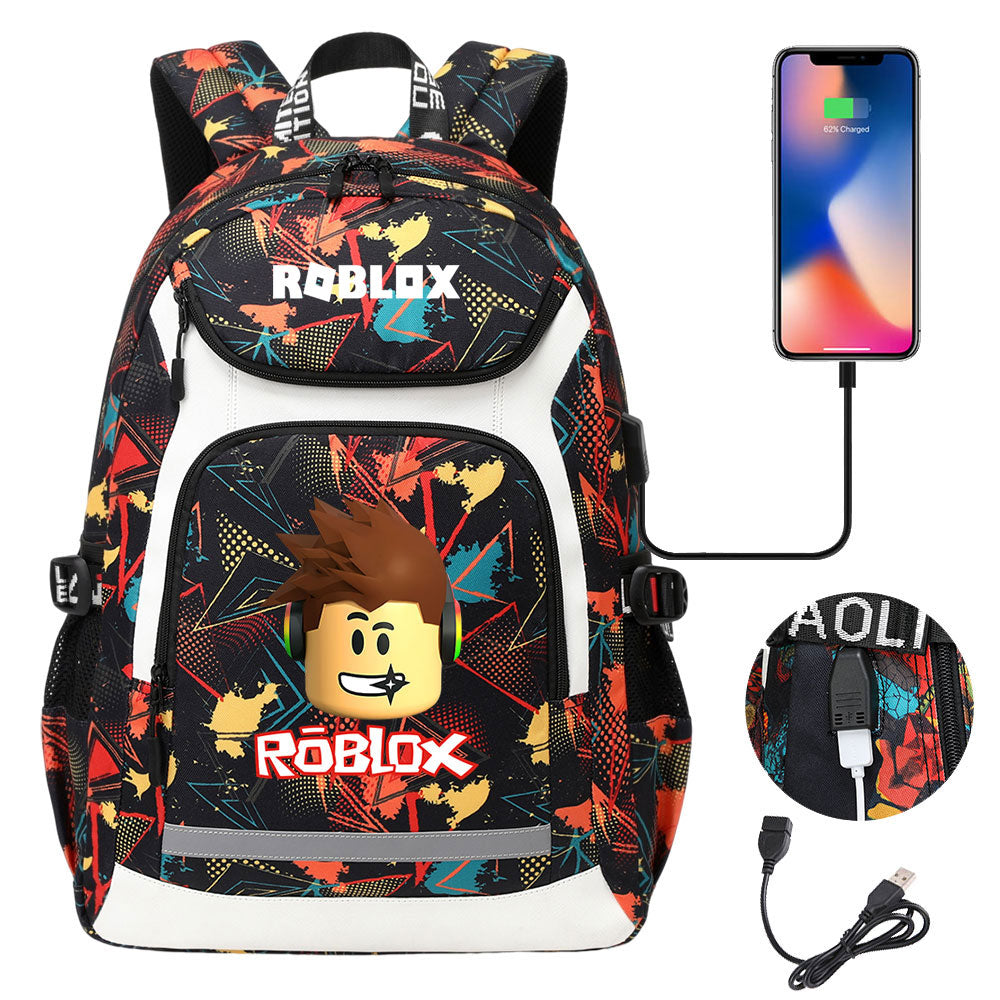 Game Roblox USB Charging Backpack School Notebook Travel Bags