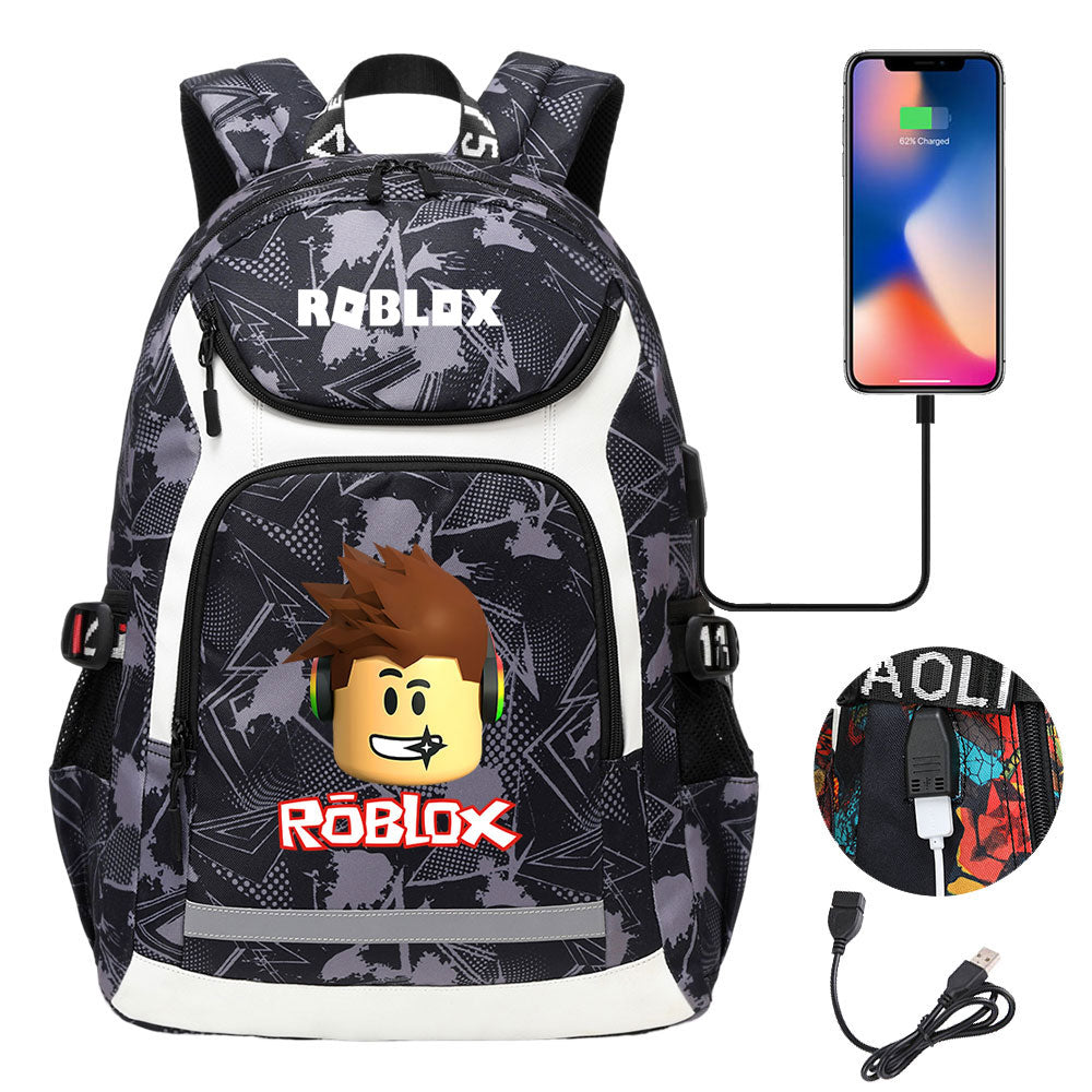 Game Roblox USB Charging Backpack School Notebook Travel Bags