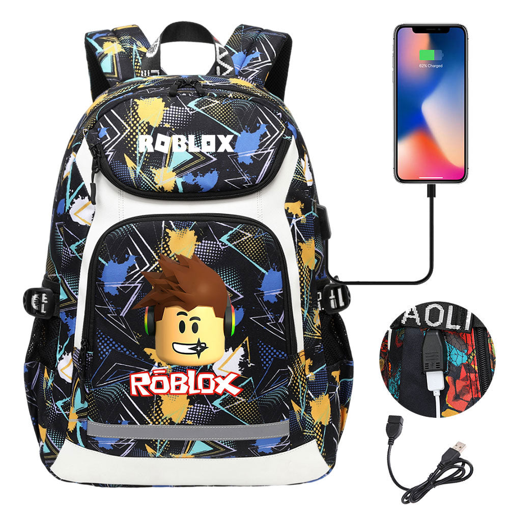 Game Roblox USB Charging Backpack School Notebook Travel Bags