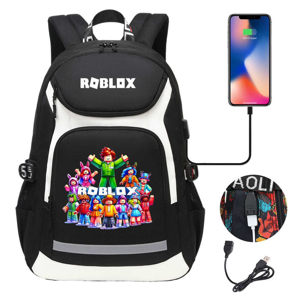 Roblox Game USB Charging Backpack School Notebook Travel Bags