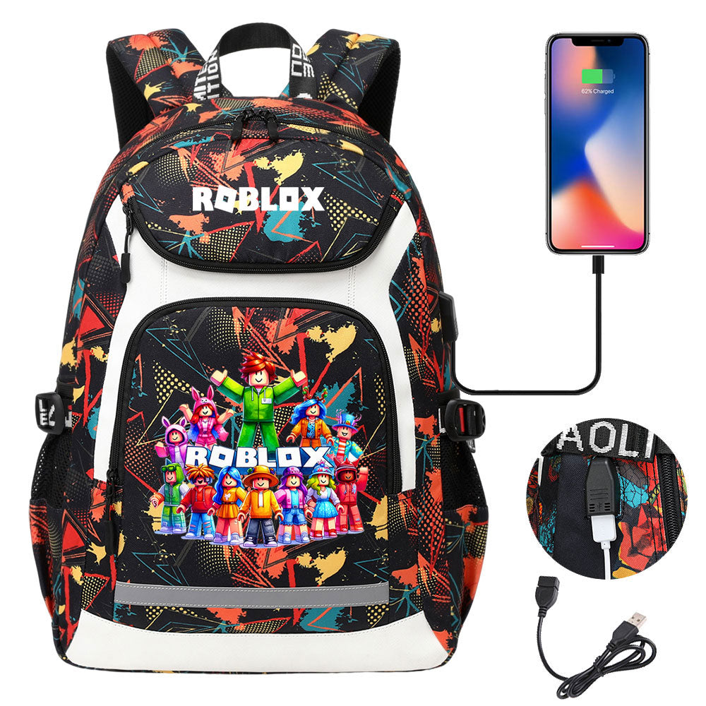 Roblox Game USB Charging Backpack School Notebook Travel Bags