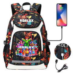 Roblox Game USB Charging Backpack School Notebook Travel Bags
