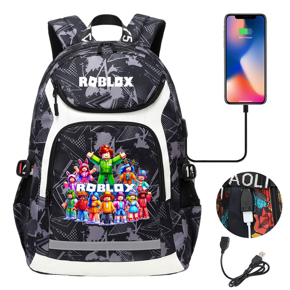 Roblox Game USB Charging Backpack School Notebook Travel Bags