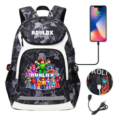 Roblox Game USB Charging Backpack School Notebook Travel Bags
