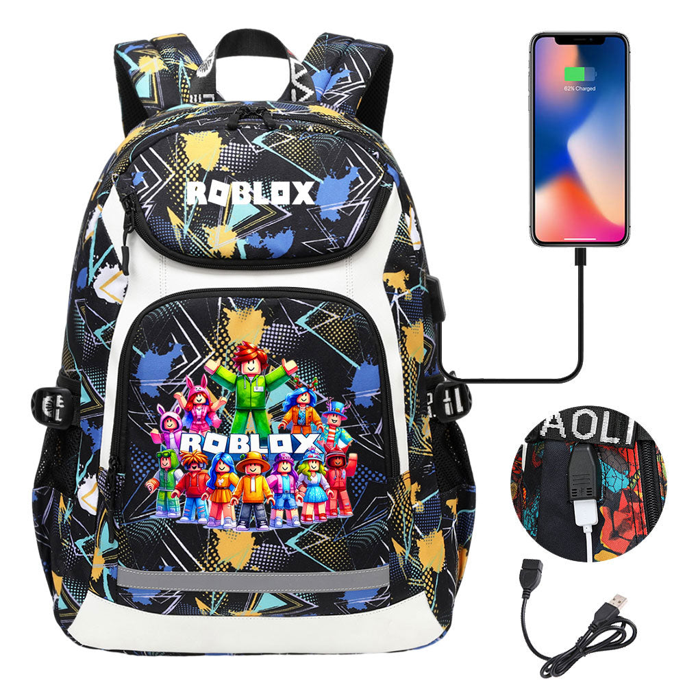 Roblox Game USB Charging Backpack School Notebook Travel Bags