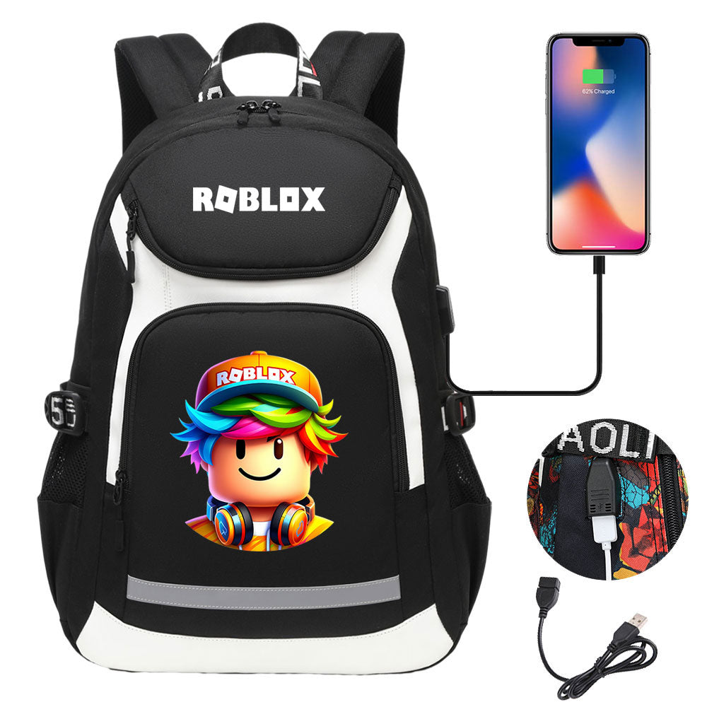 Roblox Game USB Charging Backpack School Notebook Travel Bags
