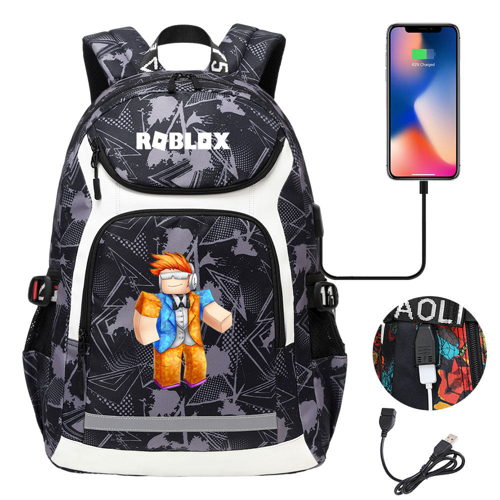 Game Roblox USB Charging Backpack School Notebook Travel Bags